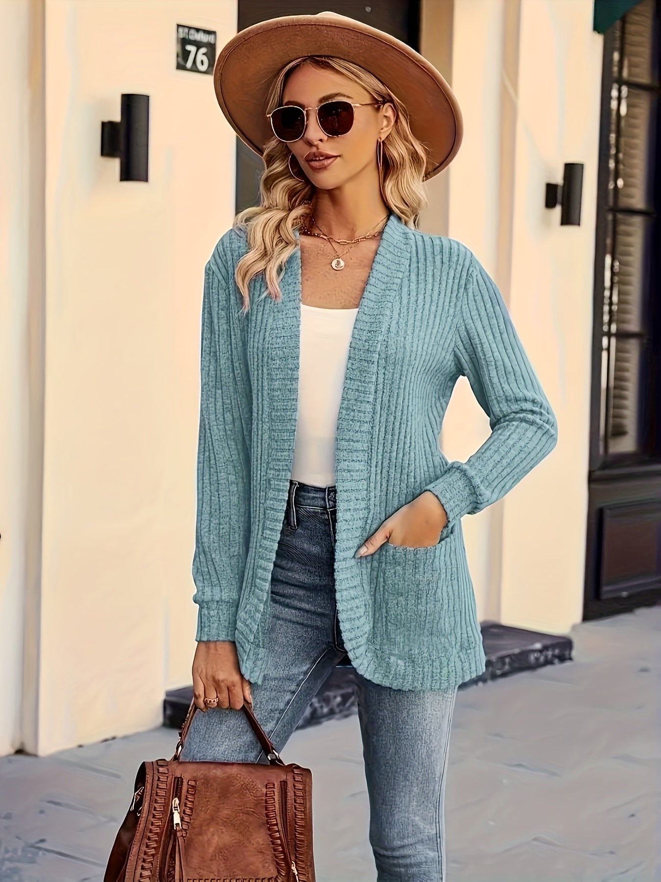 Emilia - Chaleco abierto liso con bolsillos, mujer