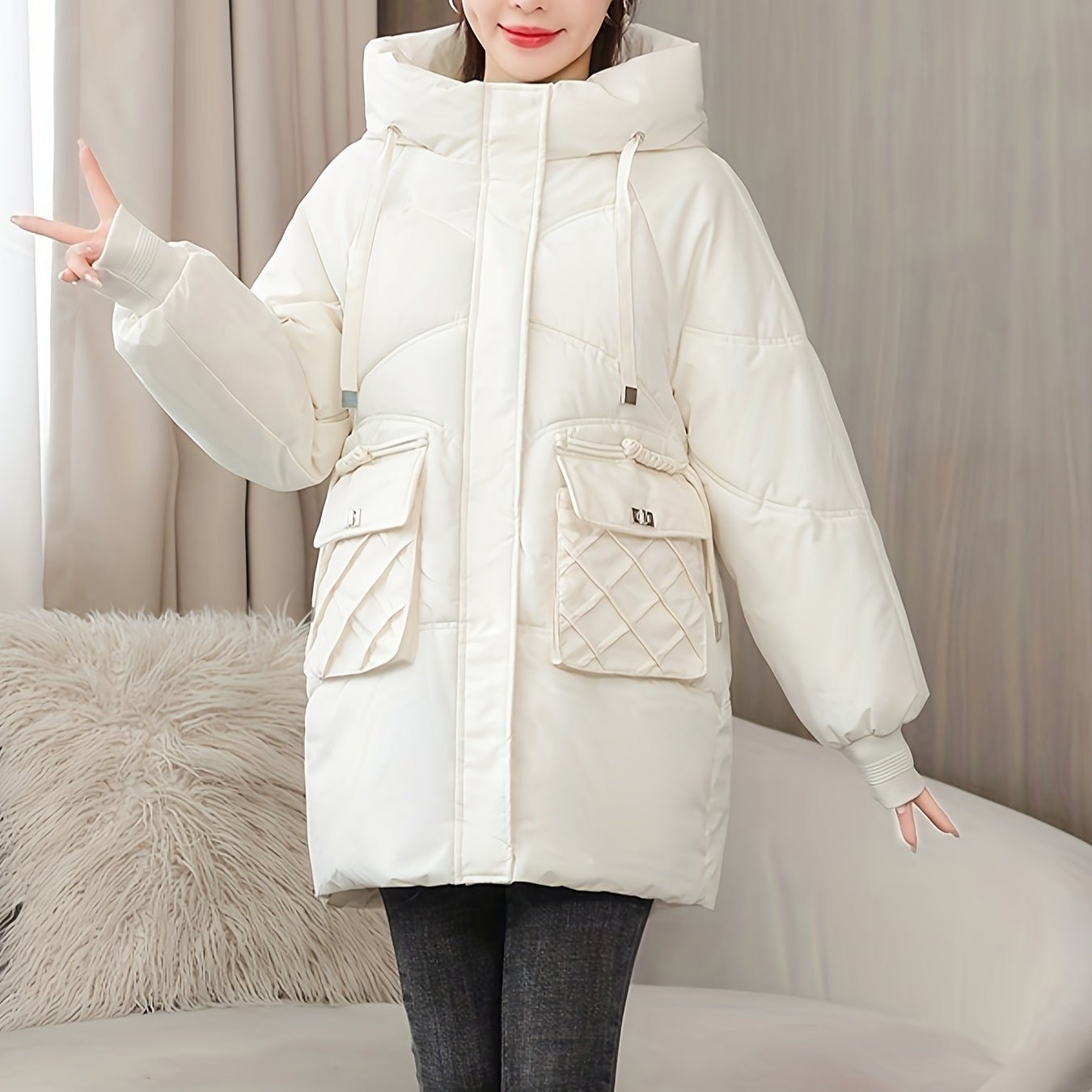 Cálida chaqueta de invierno oversize con relleno de plumón para mujer | Ideal para otoño/invierno