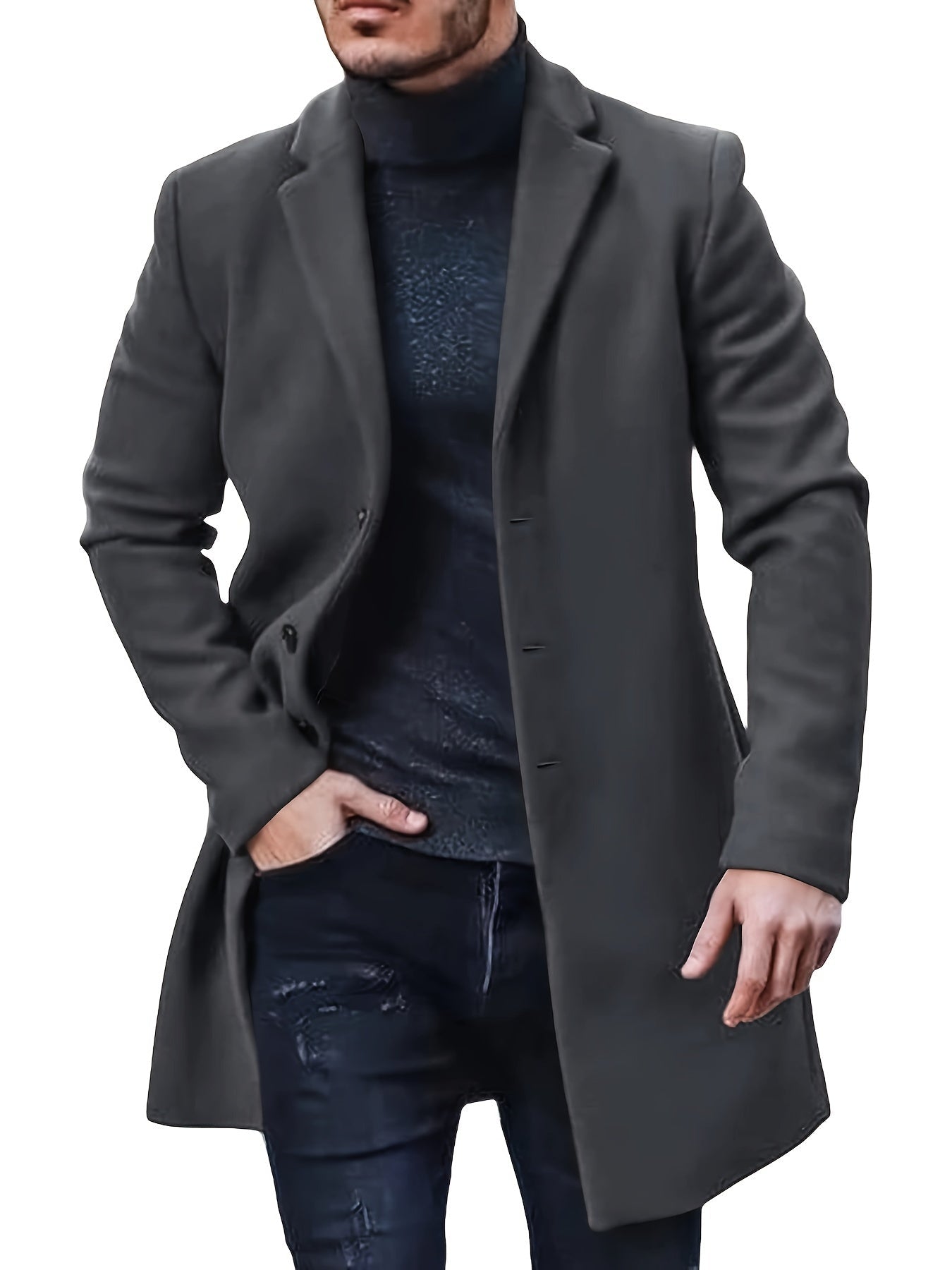 Elegante chaqueta de invierno de largo medio y botonadura sencilla para hombre | Ideal para el invierno