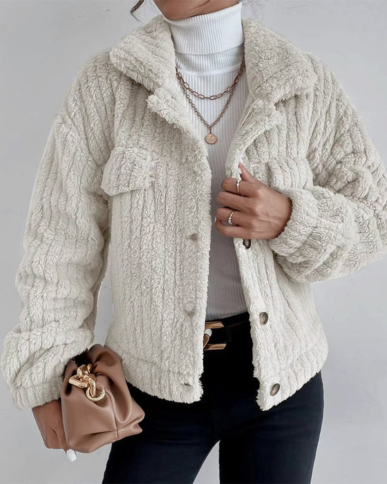 Casual | abrigo grueso liso con botón reversible y mangas largas