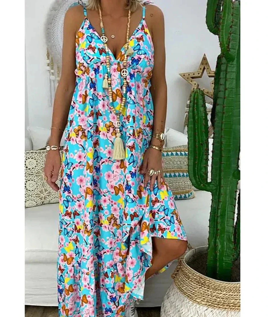Vestido strapless con estampado floral
