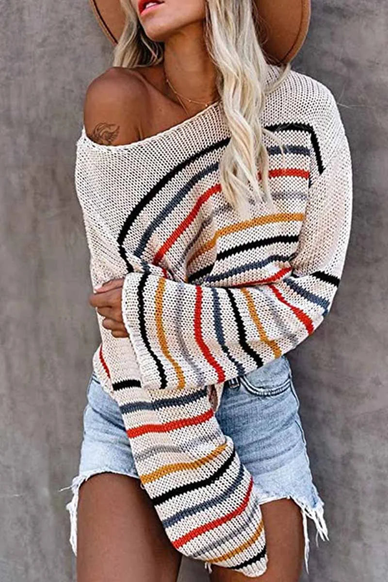 Elegante jersey con estampado de colores y diseño sin hombros
