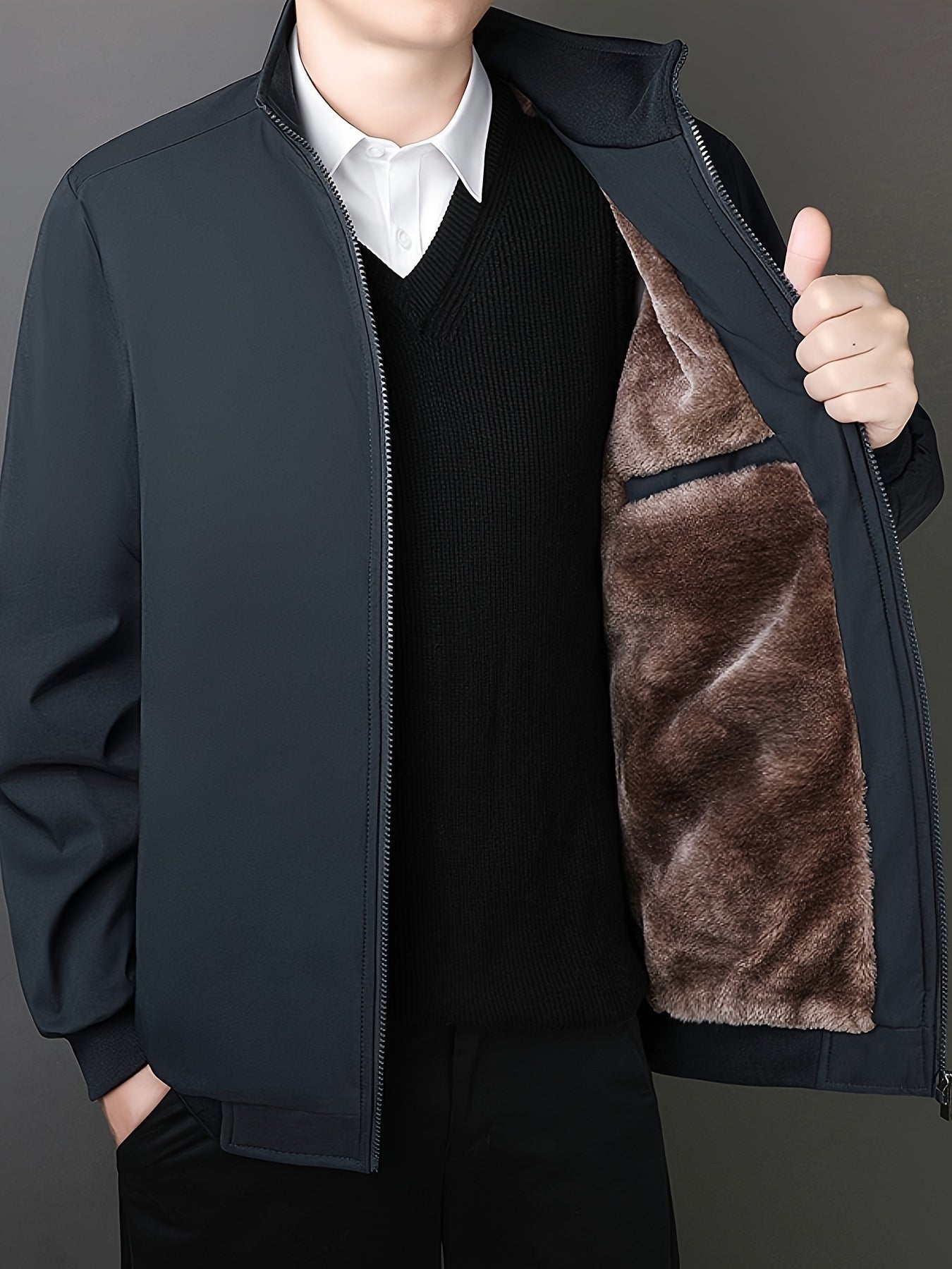 Chaqueta de invierno para hombre con cuello alto, cálida y de colores sólidos, perfecta para actividades al aire libre.