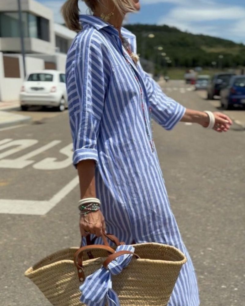 Vestido camisero clásico con elegante lazada