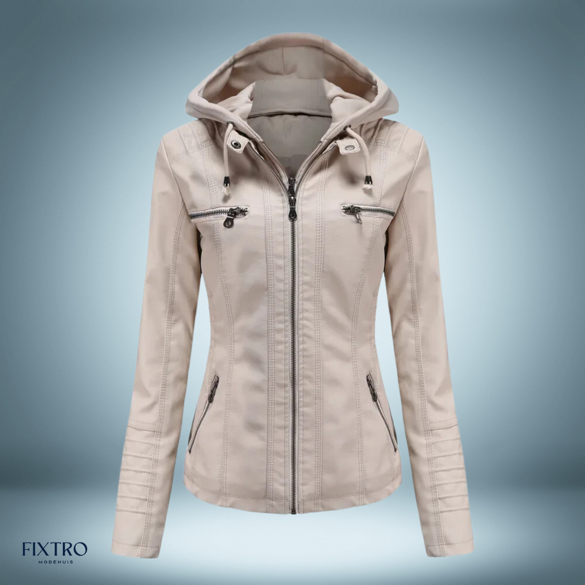 Chaqueta de cuero con capucha