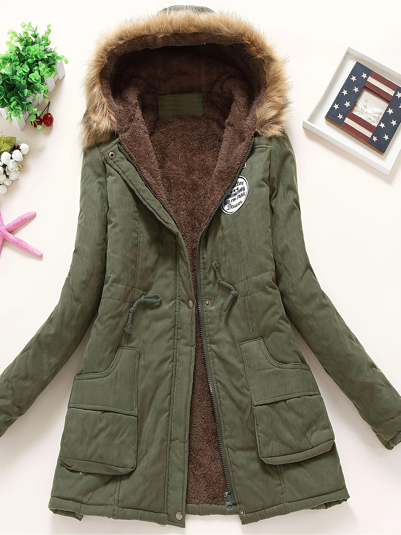 Cálida chaqueta de invierno con forro polar y capucha para mujer | Ideal para otoño/invierno