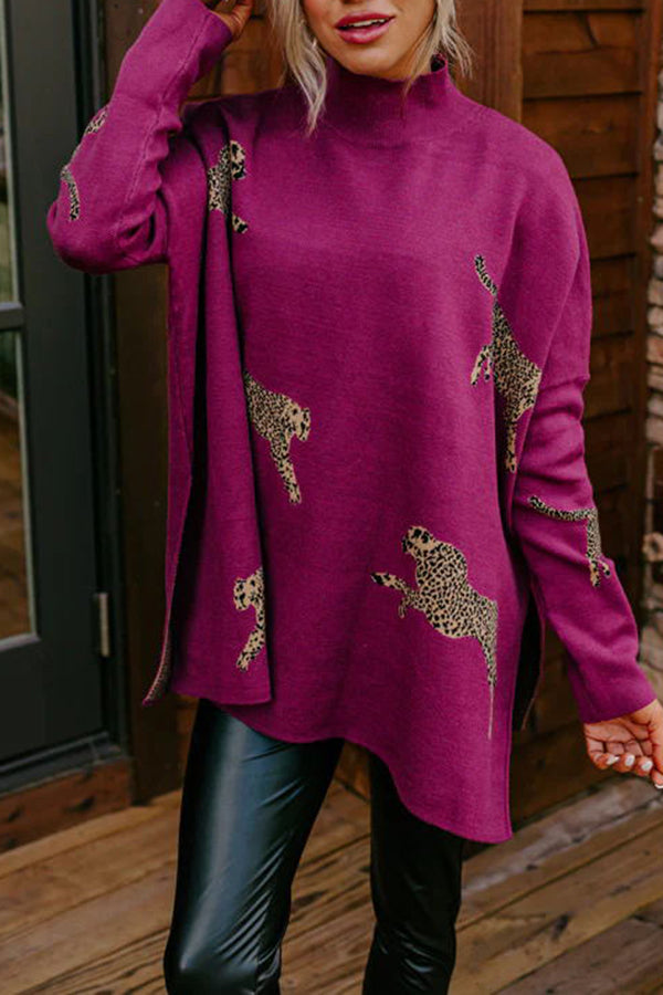 Wolja Sweater | Jersey de punto relajado con estampado de leopardo para mujer