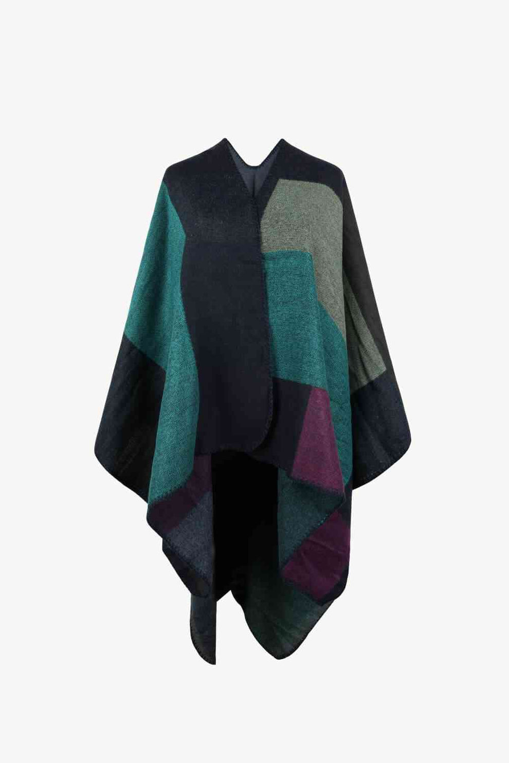 Poncho brillante con parte delantera abierta y paneles multicolores