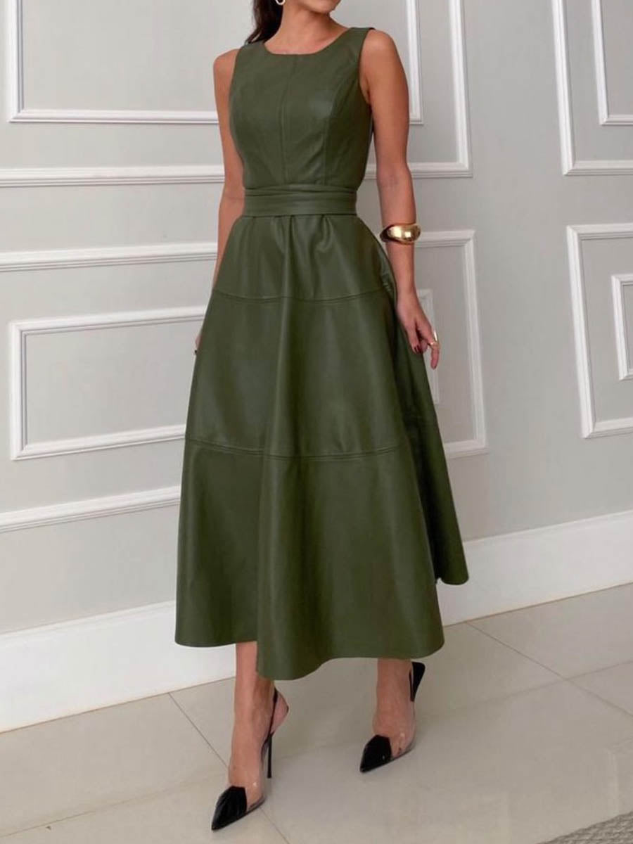 Vestido casual sin mangas con diseño en línea A y estilo moderno