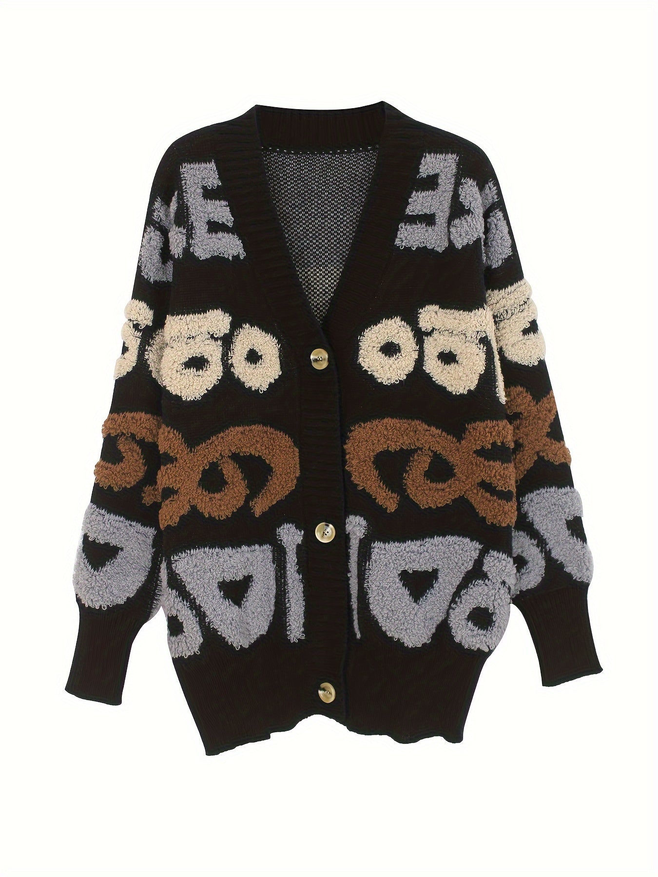 Chaqueta de punto con estampado de letras para mujer | Perfecta para días informales