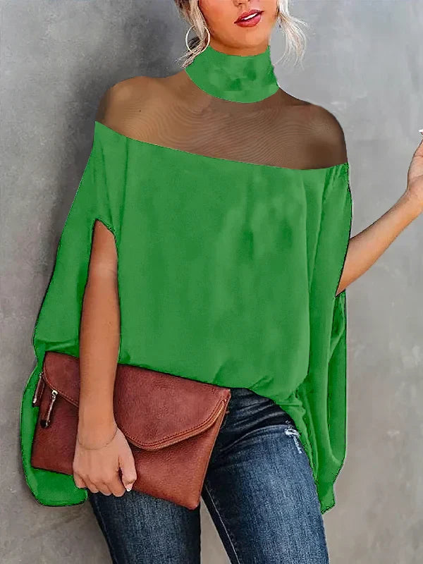 Gwyneth - Blusas transparentes y camisas con cuello alto y mangas murciélago