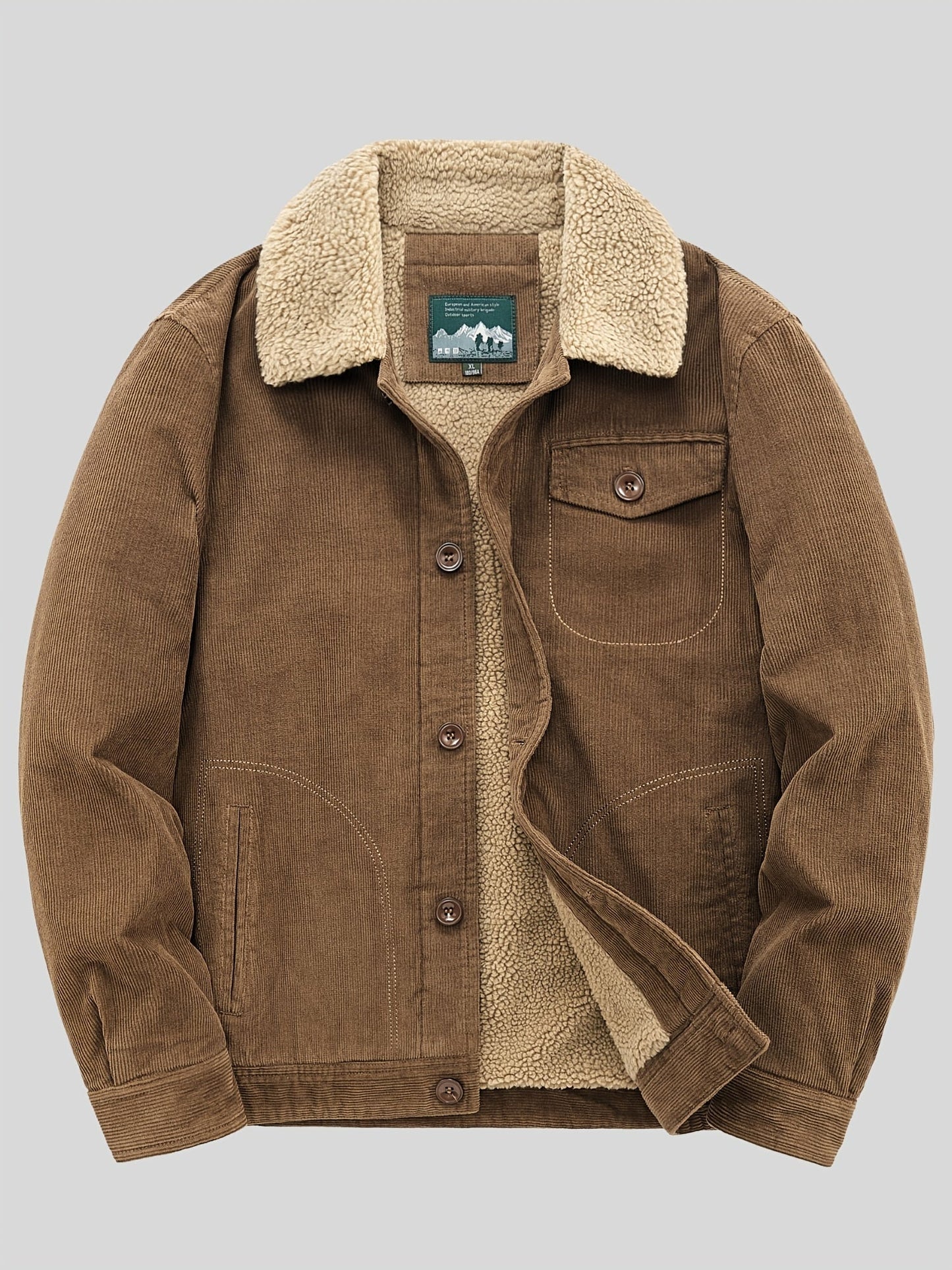 Chaqueta exterior de forro polar con botones, ligera y con bolsillo en el pecho para hombre | Perfecta para actividades al aire libre