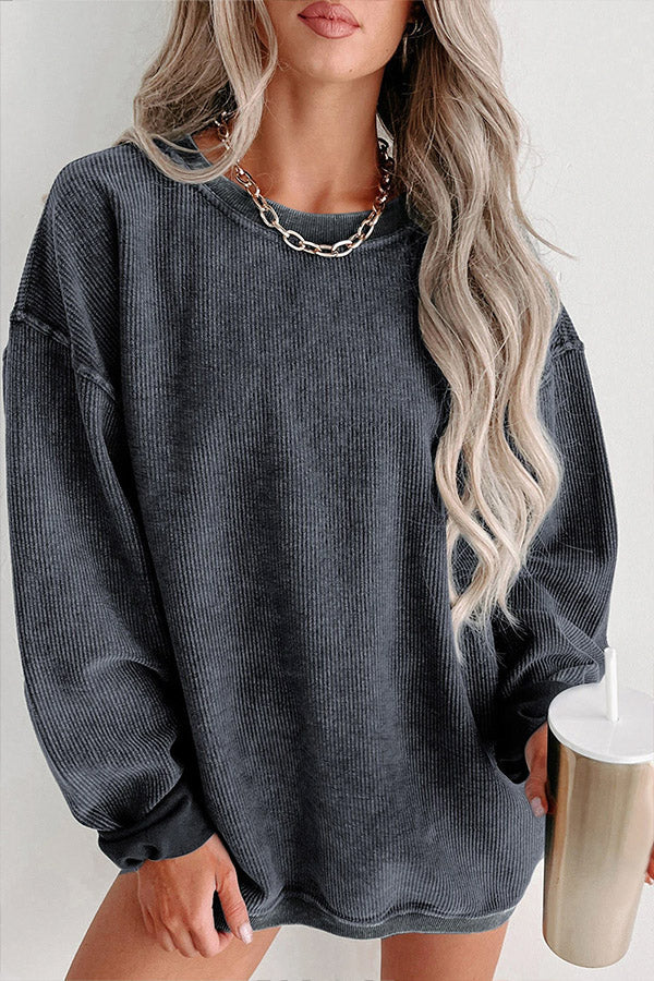 Jersey Camille de mujer, cuello redondo acanalado