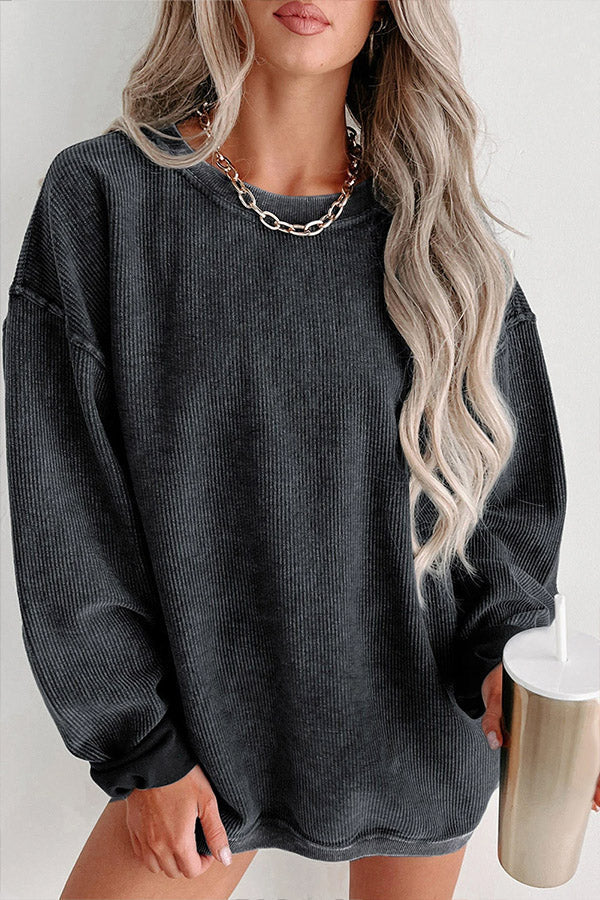 Jersey Camille de mujer, cuello redondo acanalado