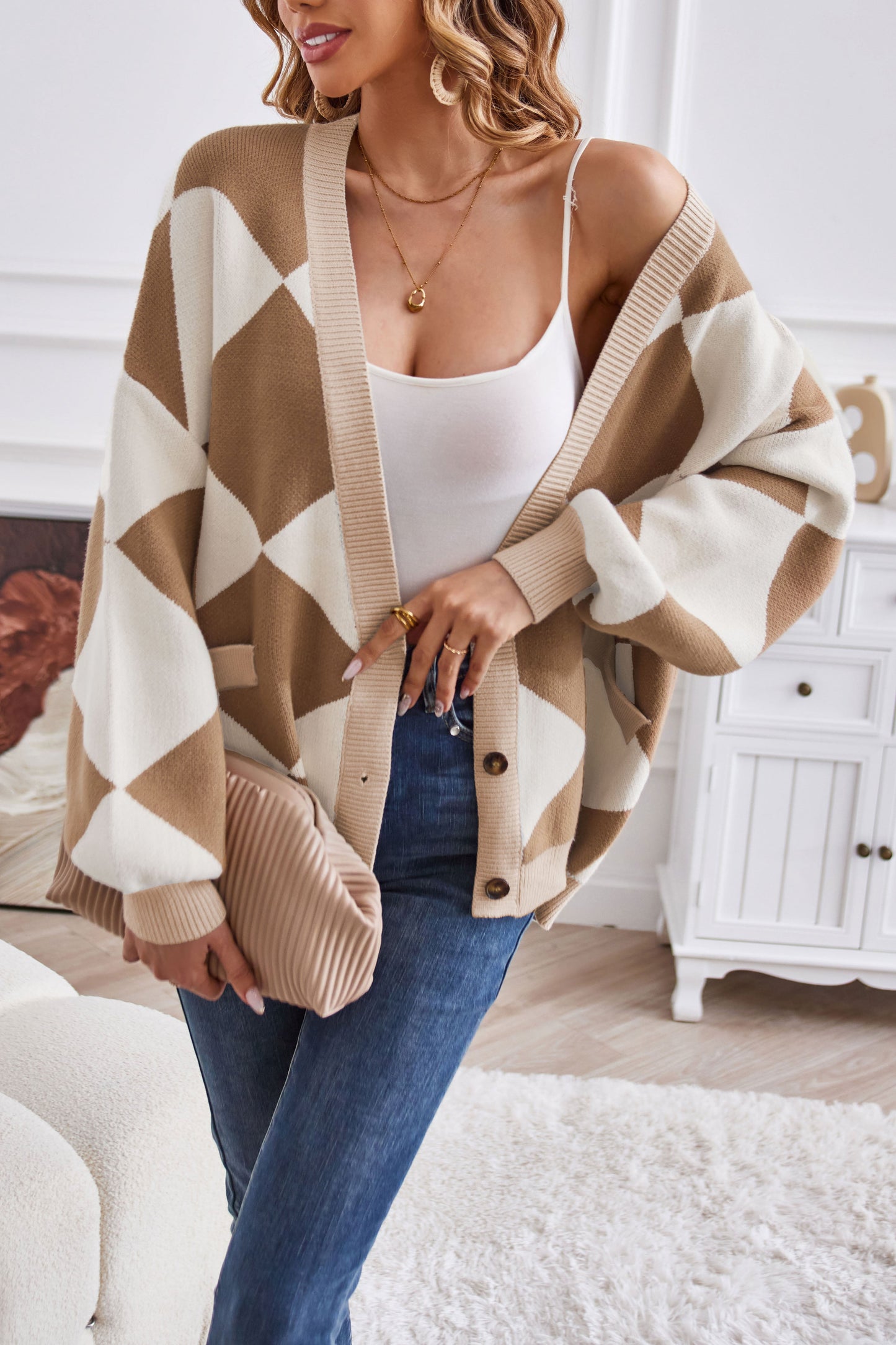 Chaleco patchwork de mujer con cuello en V y cuadros