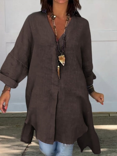 Women's Casual Cotton Linen Shirt Dress