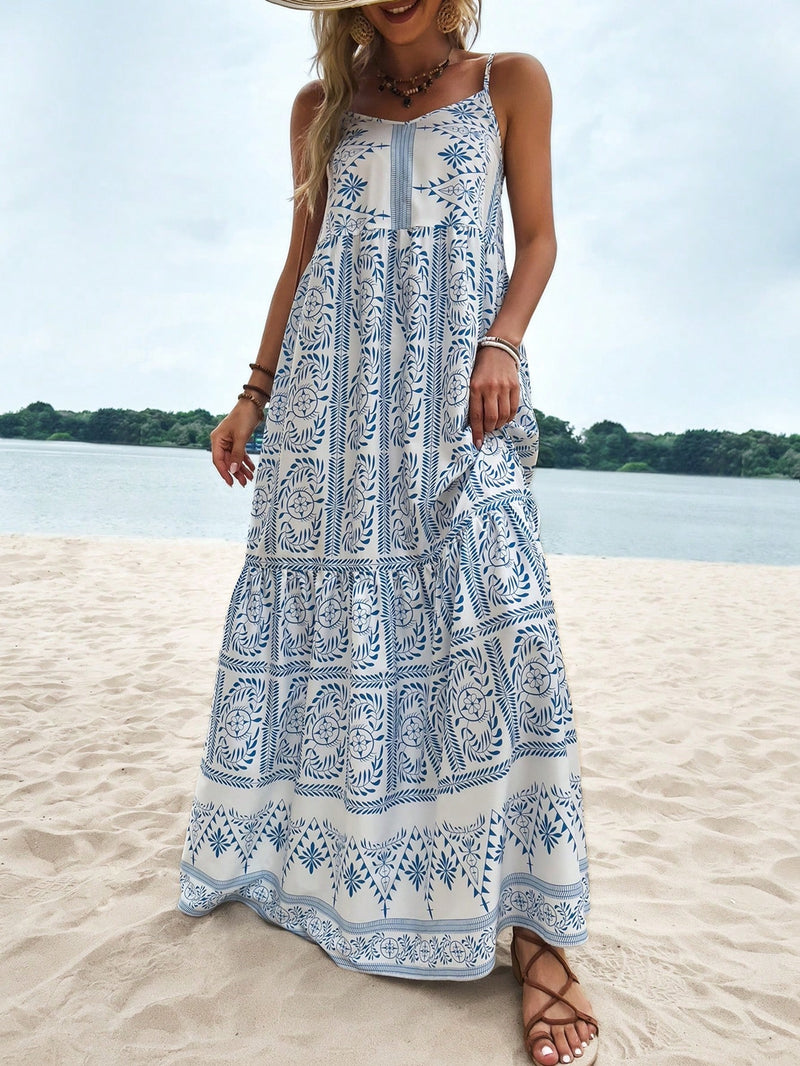 Tropical Vibes: vestido de mujer con dobladillo ribeteado y estampado vegetal
