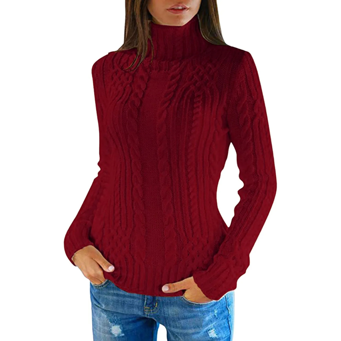 Yerly Sweater | Jersey de cuello alto de punto por cable para mujer