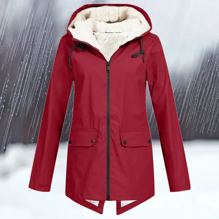 Chaqueta cortaviento e impermeable lisa con capucha y engrosamiento