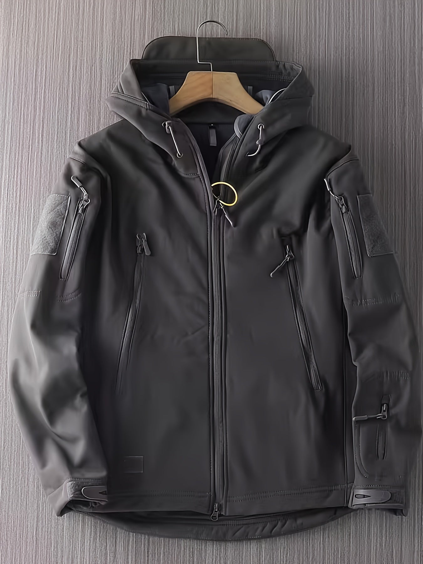Cálida chaqueta cortaviento unicolor con bolsillos para hombre | Perfecta para actividades al aire libre