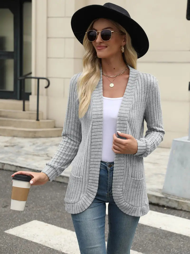 Emilia - Chaleco abierto liso con bolsillos, mujer