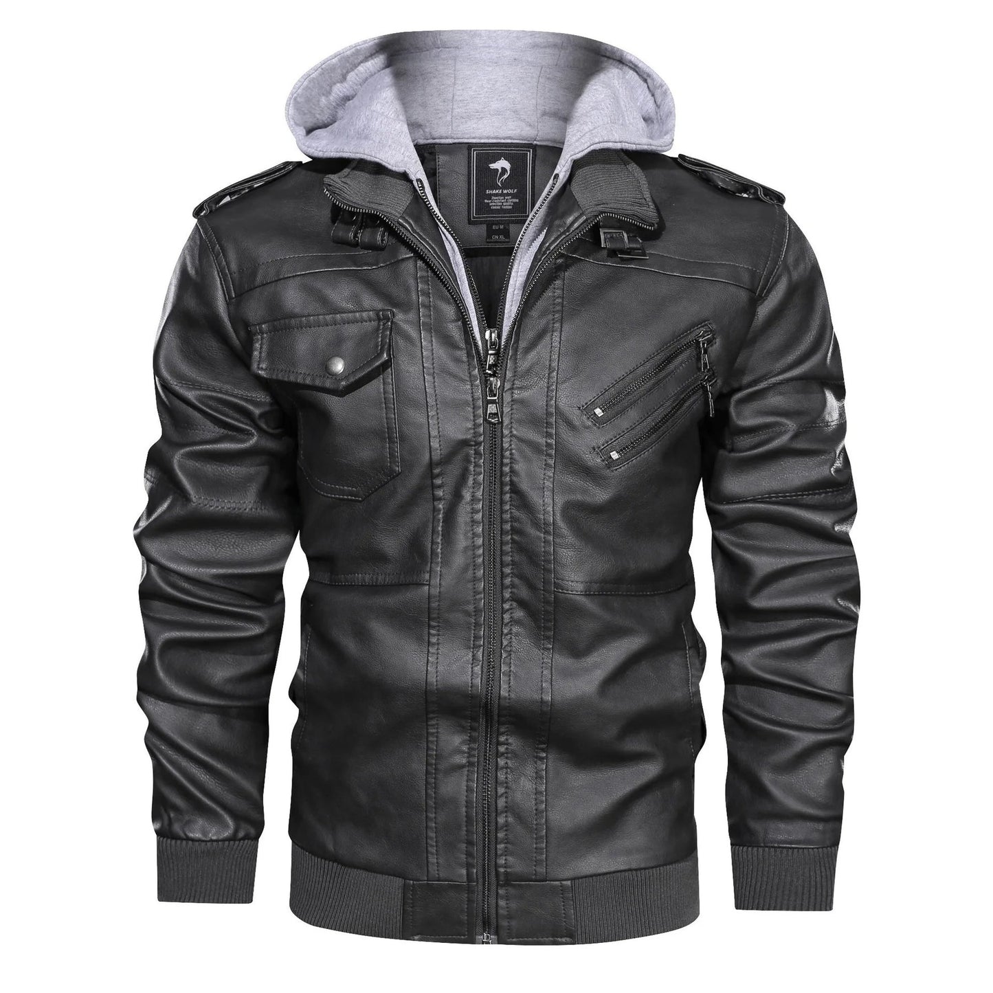 Chaqueta de cuero cálida con capucha para hombre | Perfecta para actividades al aire libre