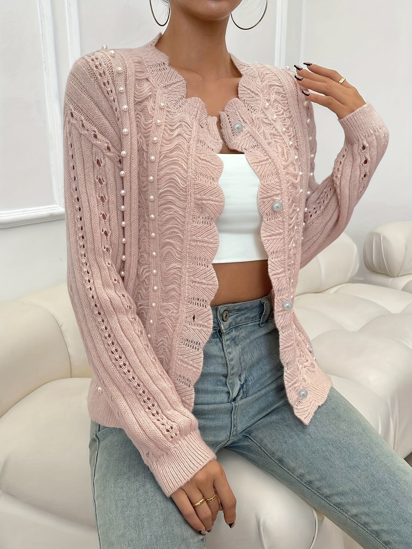 Lorain - Chaqueta de punto otoñal suave y chic con cierre de botones para mujer