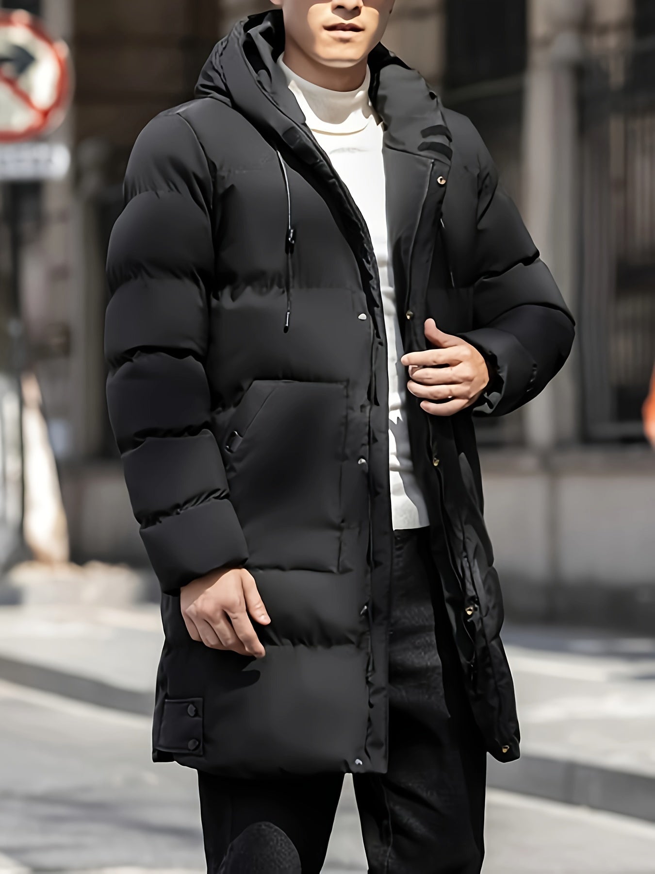Caliente gruesa chaqueta de invierno con capucha larga Puffer para los hombres | Ideal para el invierno