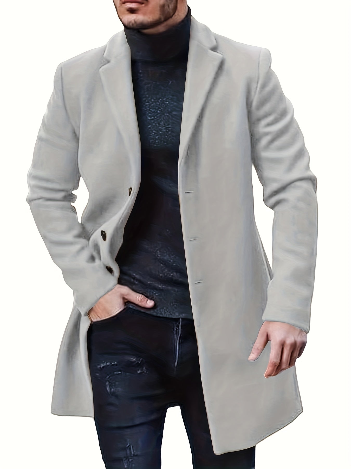 Elegante chaqueta de invierno de largo medio y botonadura sencilla para hombre | Ideal para el invierno