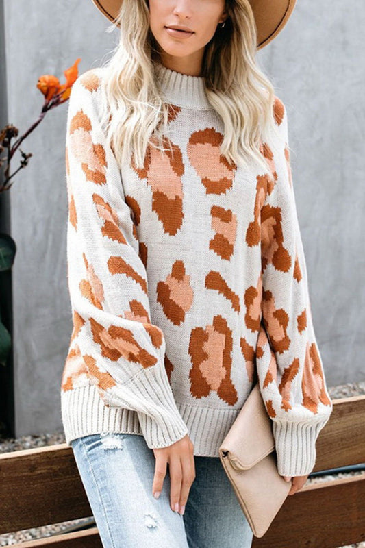 Jersey de leopardo con cuello medio para mujer