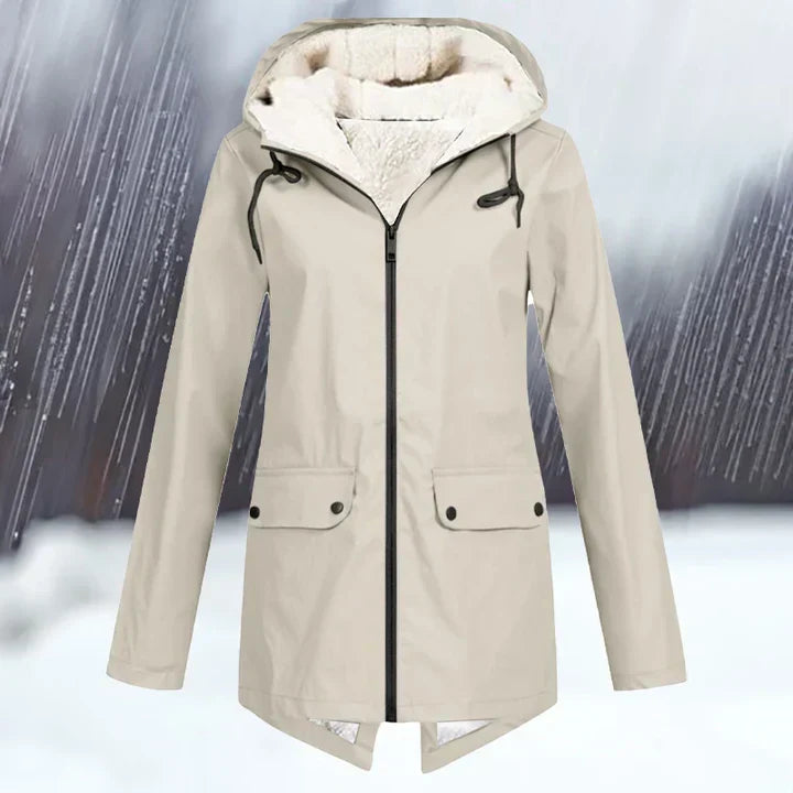 Chaqueta cortaviento e impermeable lisa con capucha y engrosamiento
