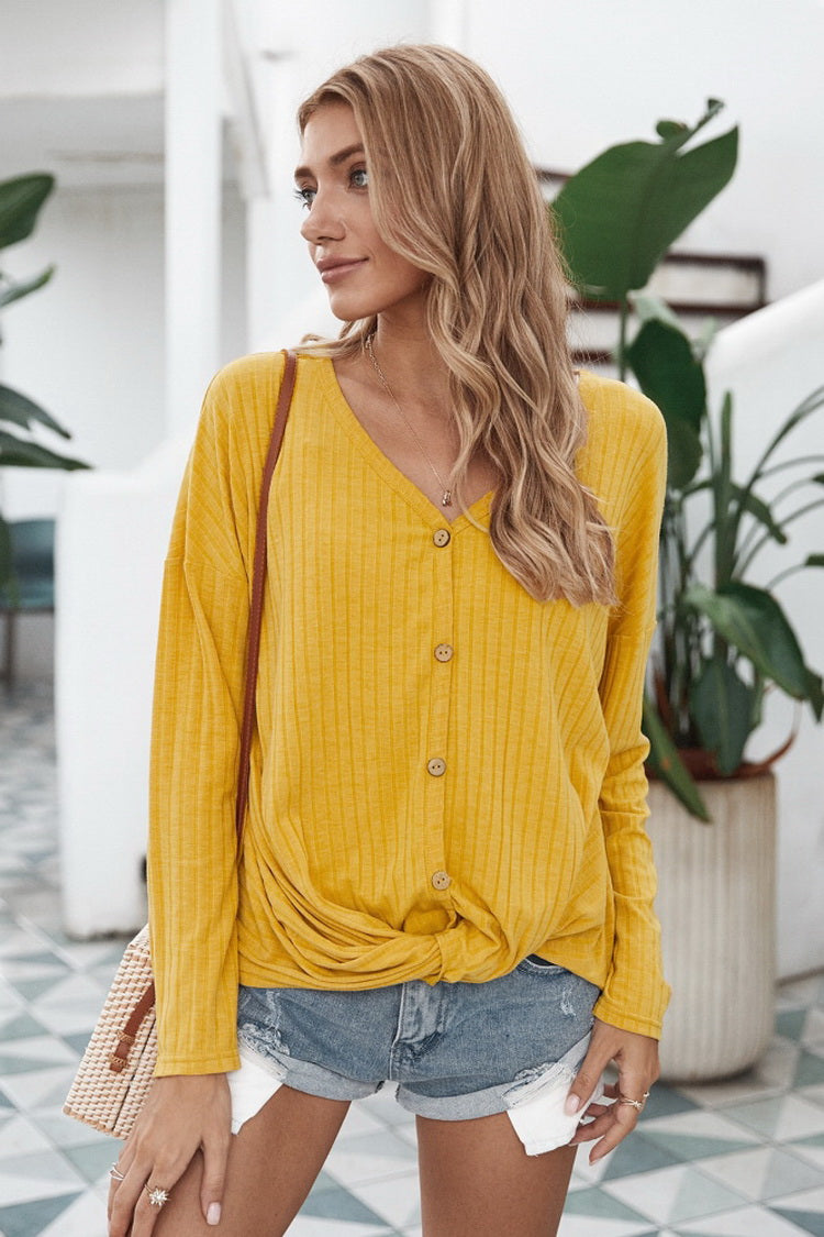 Jersey de punto con cuello en V para mujer