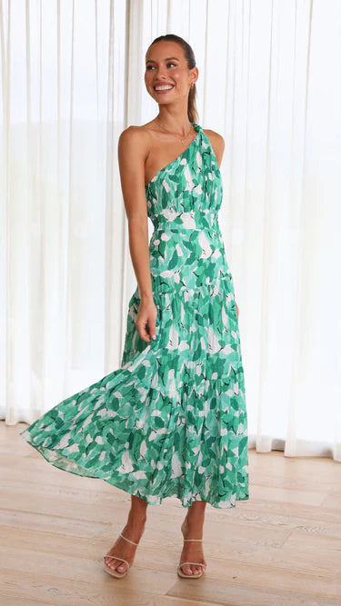 Vestido largo asimétrico con estampado floral para ocasiones especiales