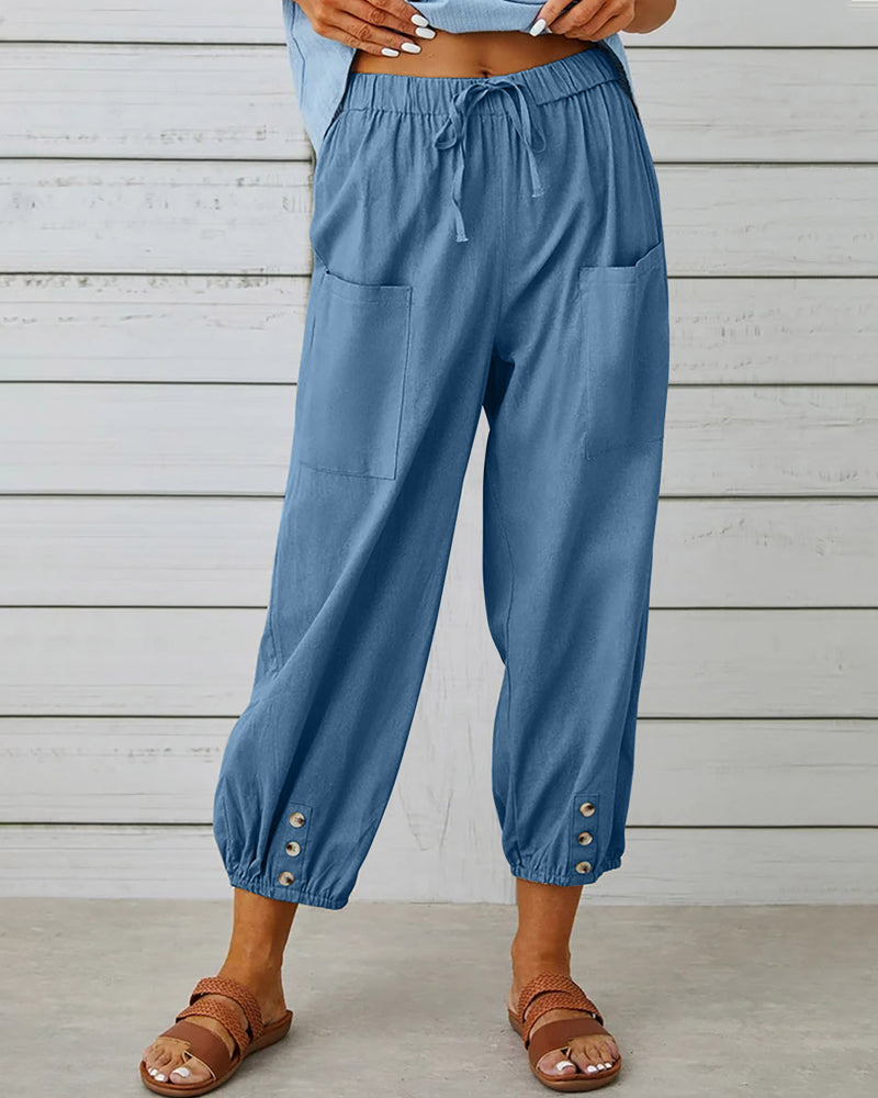 Erinna - Pantalones de yoga capri con cordón de ajuste