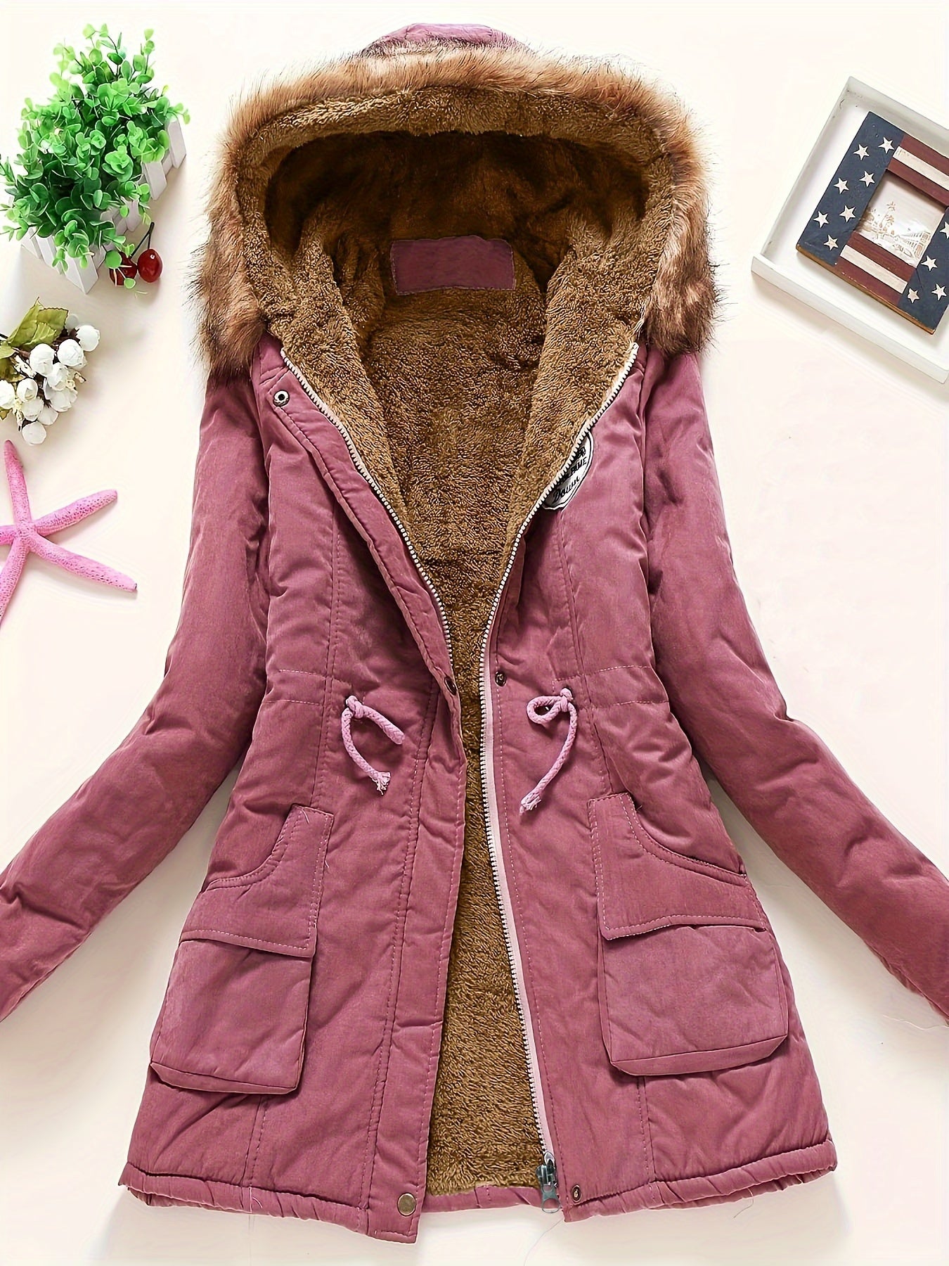 Cálida chaqueta de invierno con forro polar y capucha para mujer | Ideal para otoño/invierno