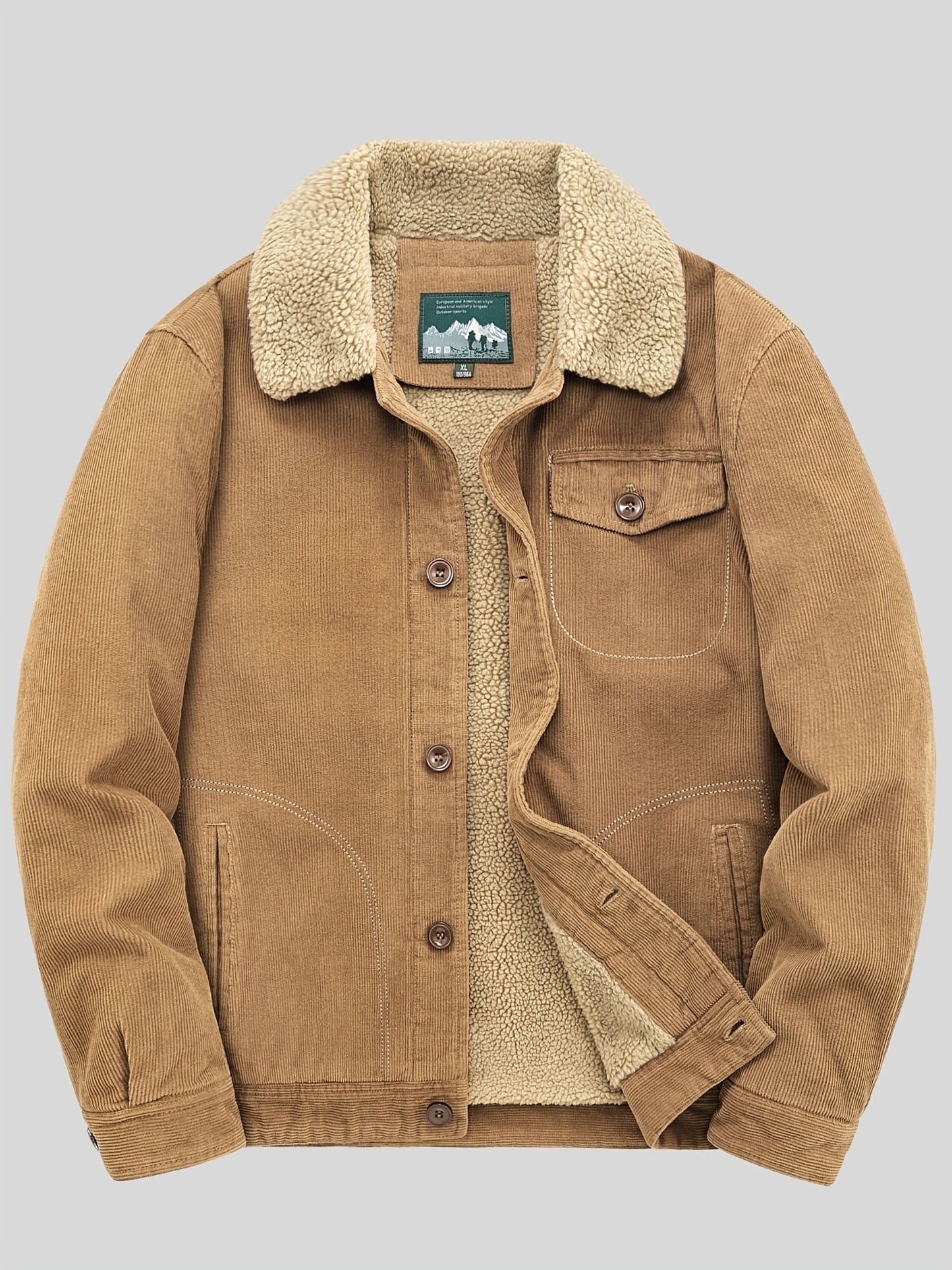 Chaqueta exterior de forro polar con botones, ligera y con bolsillo en el pecho para hombre | Perfecta para actividades al aire libre