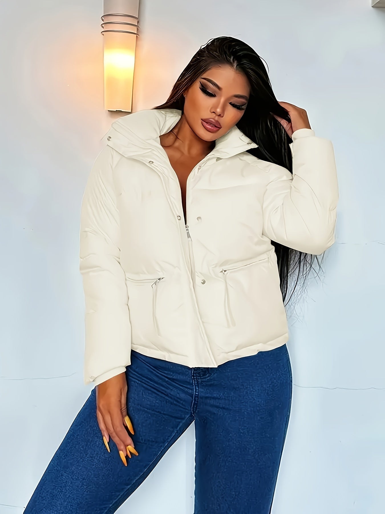 Chaqueta corta informal de plumón con cremallera para mujer | Ideal para otoño/invierno