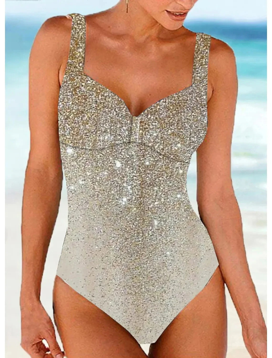 LolaBeach - Bañador con estampado de lentejuelas