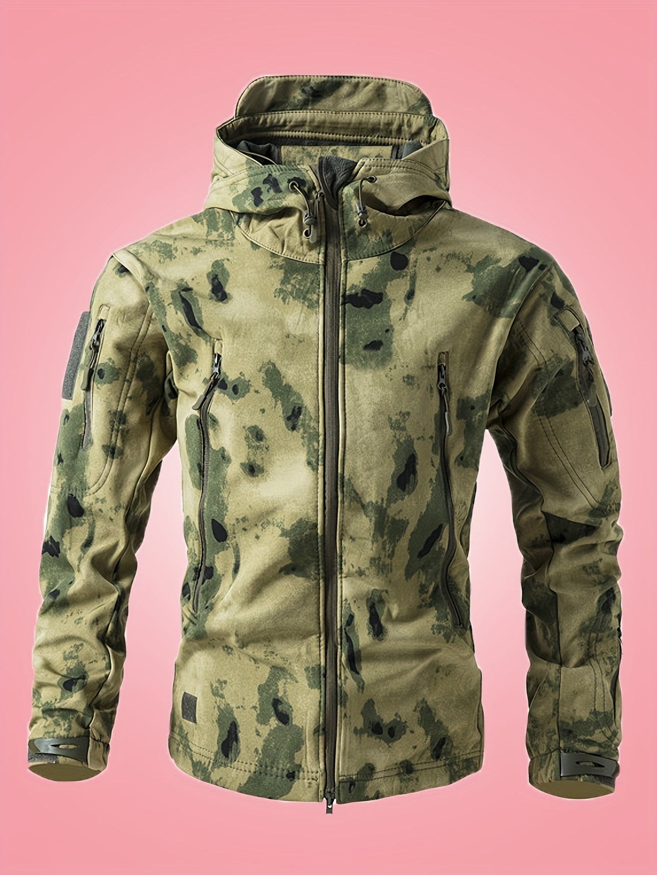 Chaqueta cortaviento de camuflaje militar con bolsillos con cremallera para hombre | Perfecta para actividades al aire libre