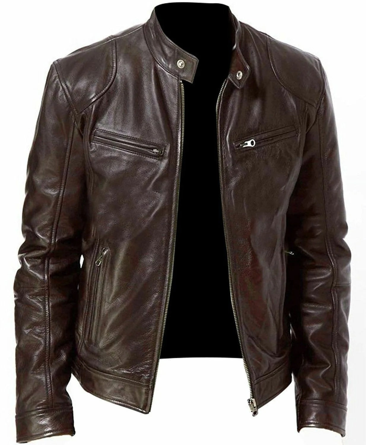 Chaqueta casual de cuero vegano sin capucha para hombre | Adecuada para cualquier ocasión