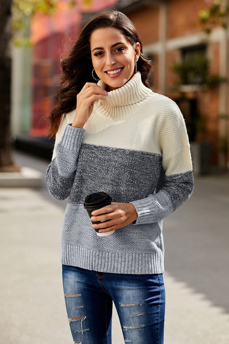 Jersey de cuello alto a cuadros para mujer