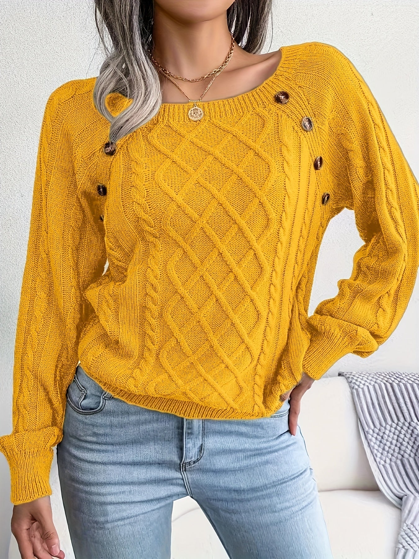 Jersey de señora con cuello redondo y botones