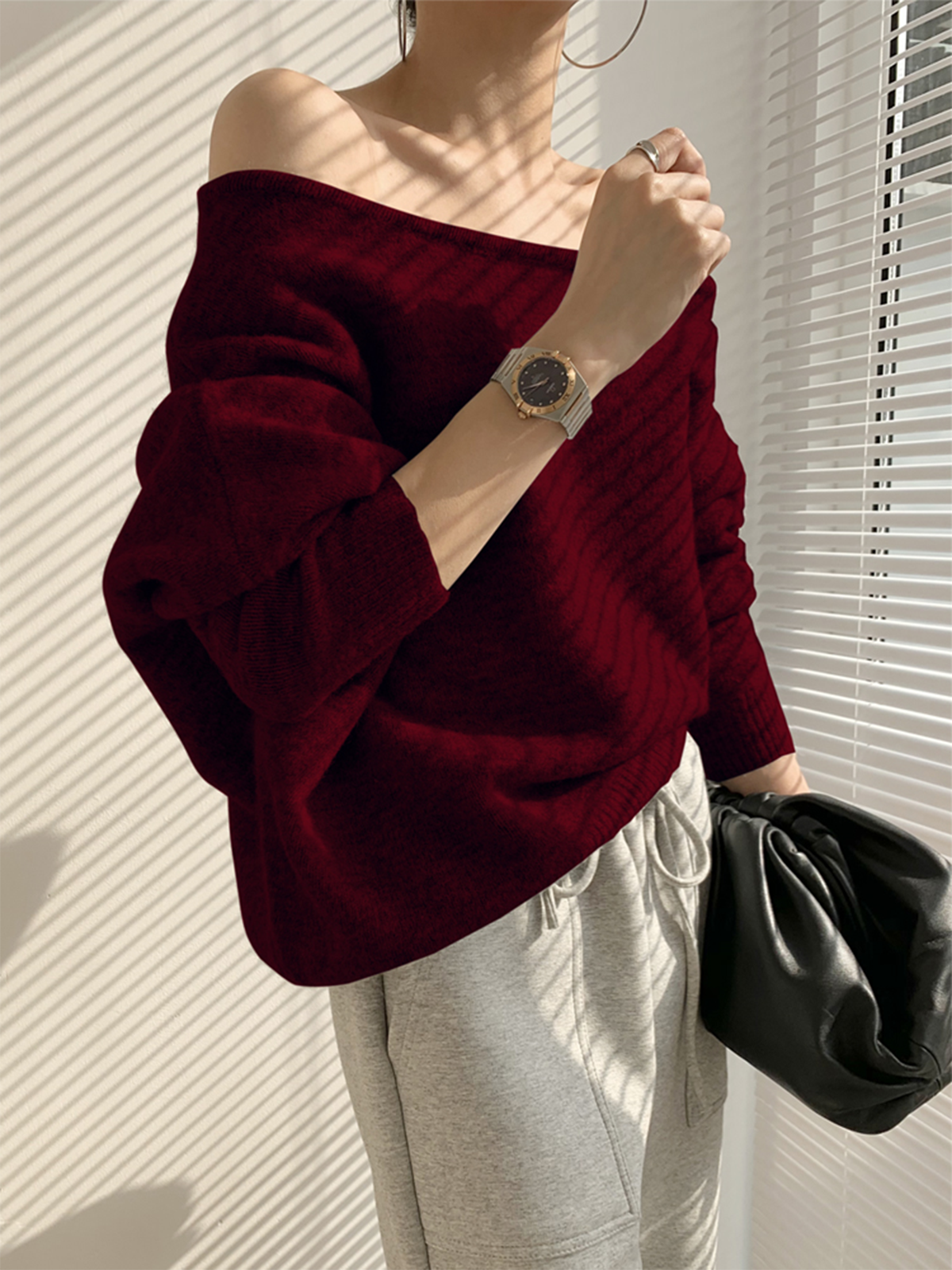 Jersey de hombros asimétricos | Punto elegante para un estilo chic
