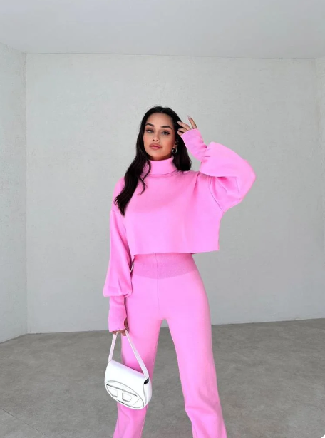Conjunto de jersey y pantalón de cuello alto de punto para mujer Anneliese