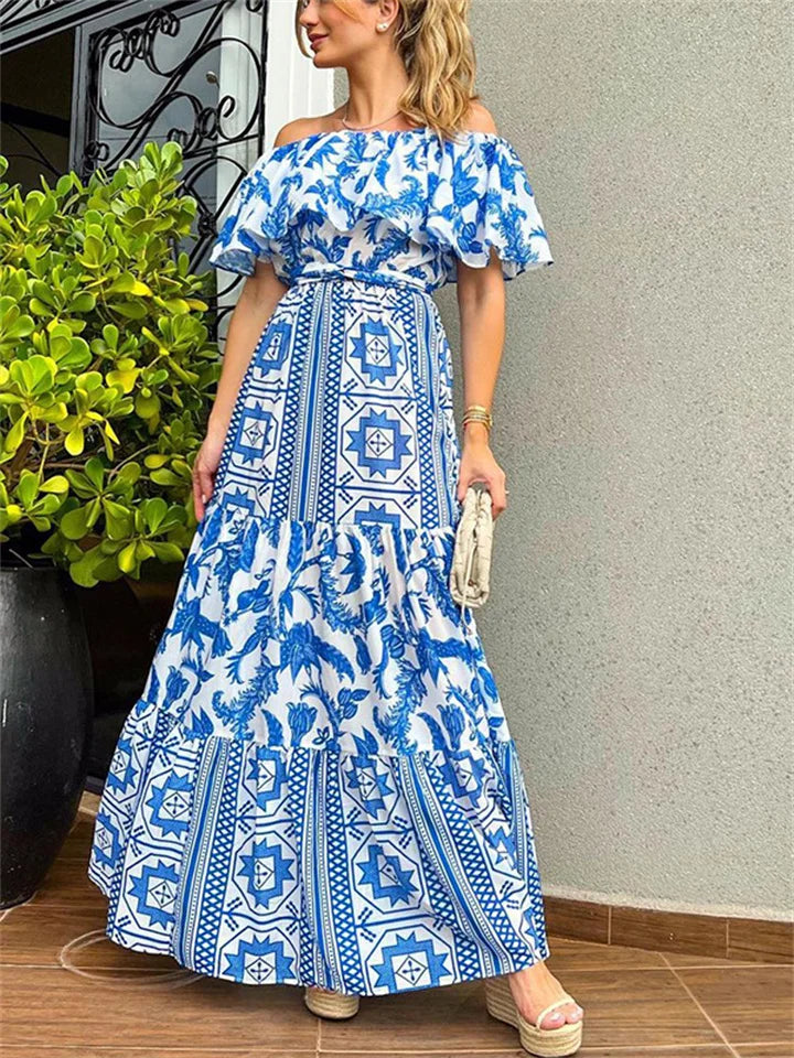 vestido primavera/verano con escote alto y estampado bohemio