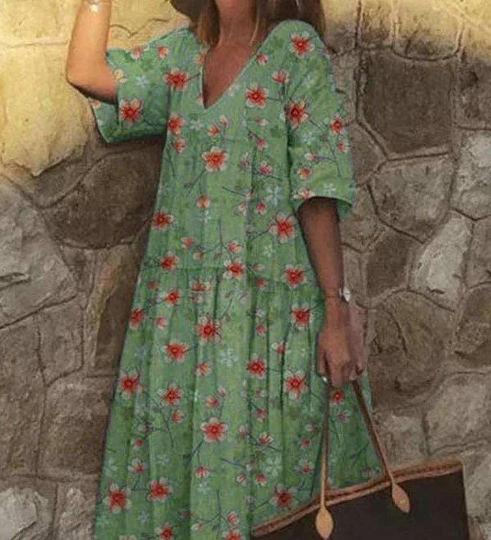 Vestido casual cuello en V con estampado floral