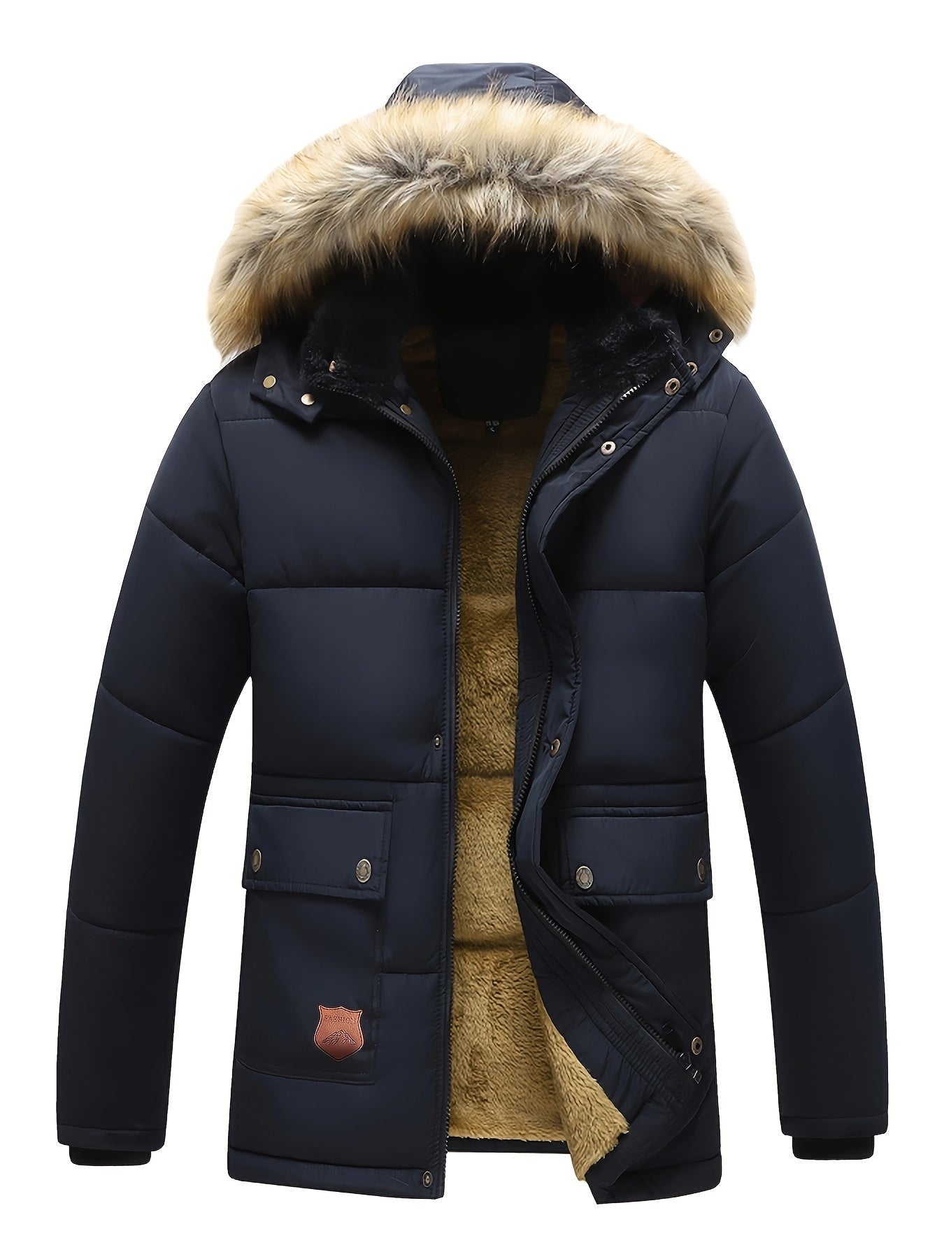Chaqueta casual de invierno de poliéster con capucha y forro polar para hombre | Ideal para otoño/invierno