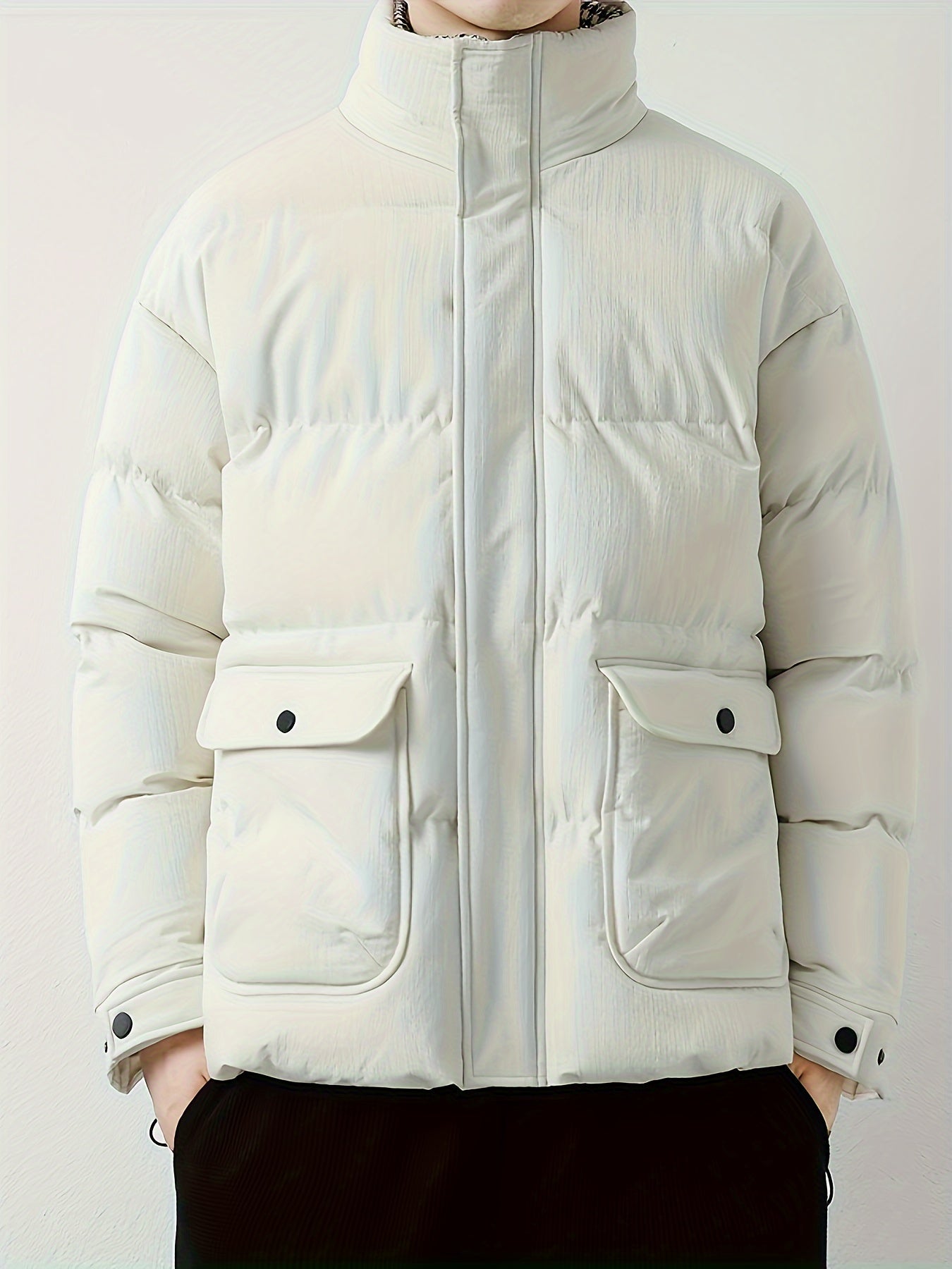 Chaqueta de plumón de estilo casual con cuello banda y acolchado para hombre | Ideal para otoño/invierno
