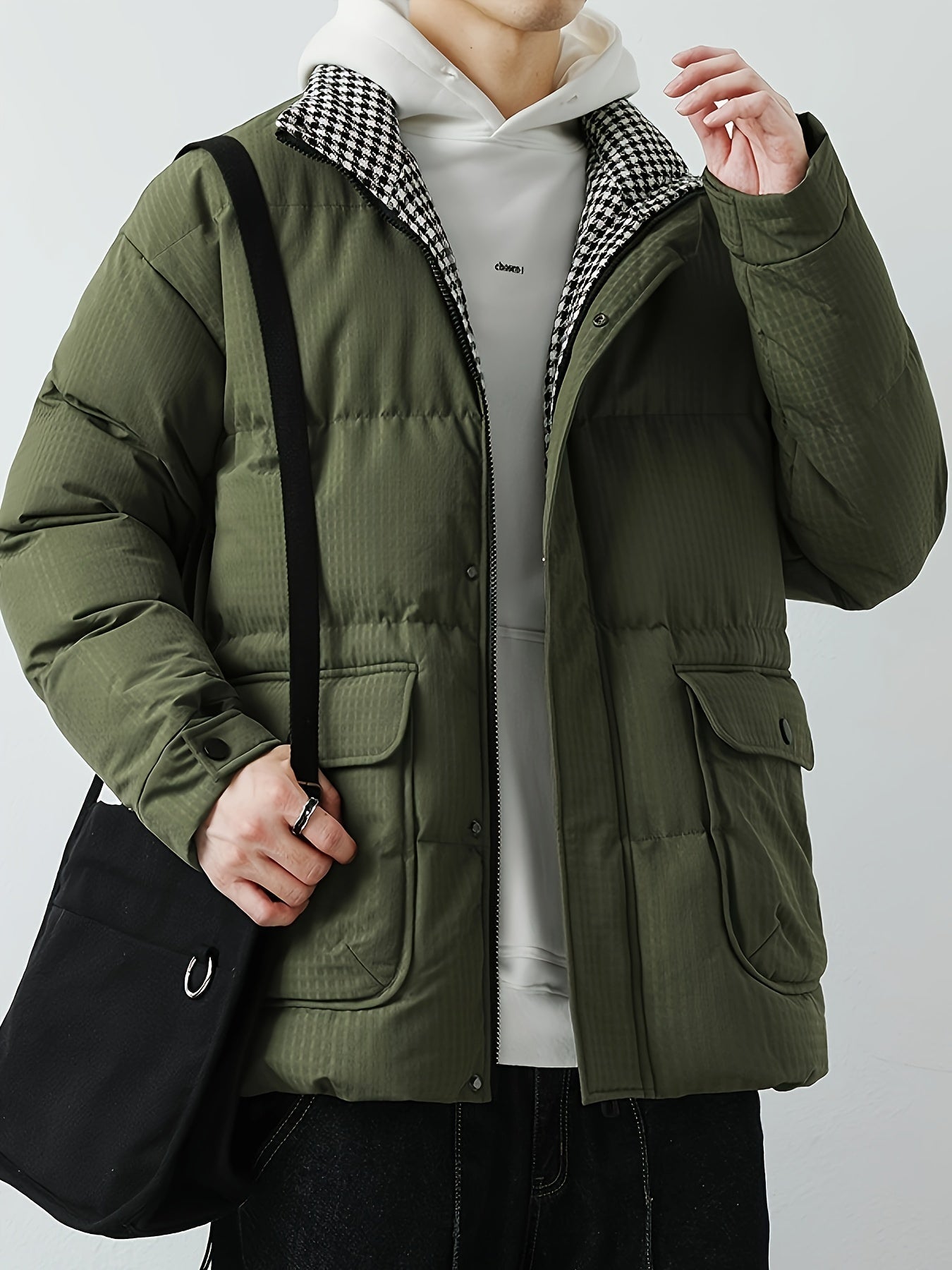 Chaqueta de plumón de estilo casual con cuello banda y acolchado para hombre | Ideal para otoño/invierno