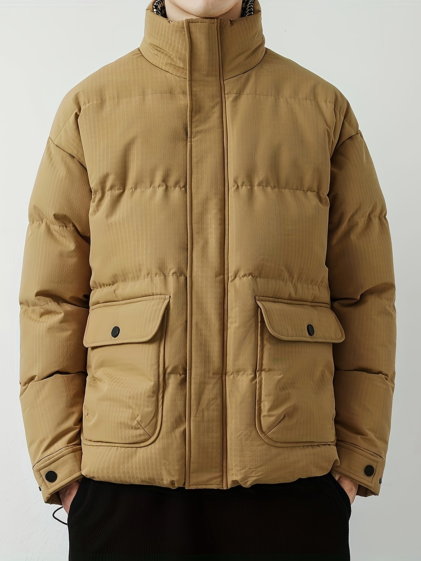 Chaqueta de plumón de estilo casual con cuello banda y acolchado para hombre | Ideal para otoño/invierno